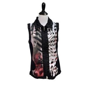 Bonita Women's L Large Athletic Full Zip Vest Mockneck Lightweight Floral Print